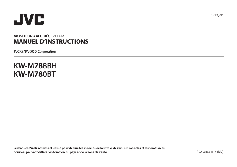 Page 1 de la notice Manuel utilisateur JVC KW-M780BT