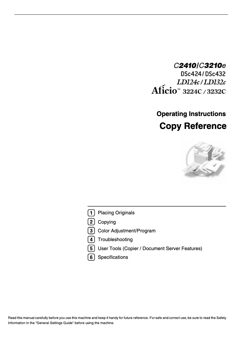 Page 1 de la notice Manuel utilisateur Ricoh Aficio 3232C