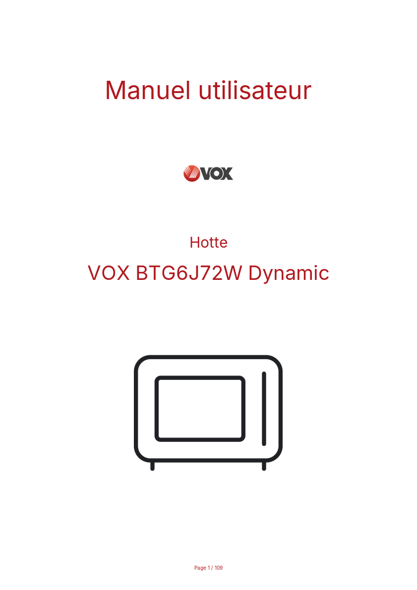 Page n°1 - Manuel utilisateur VOX BTG6J72W Dynamic