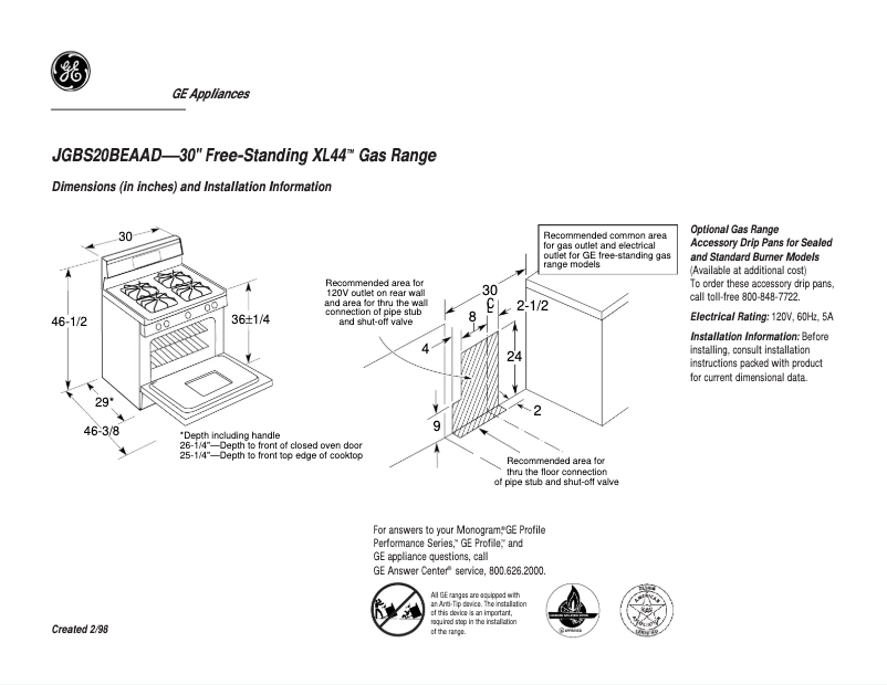 Page n°1 - Fiche technique GE JGBS20BEAAD