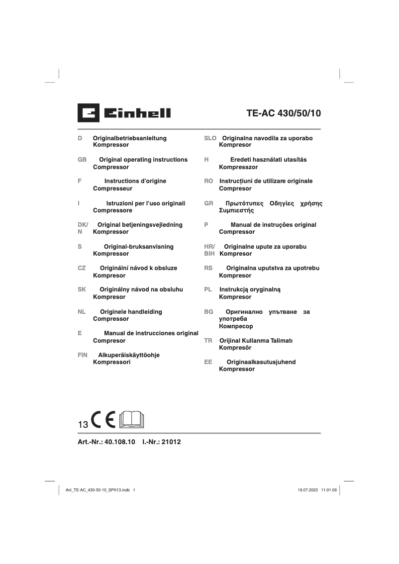 Page 1 de la notice Manuel utilisateur Einhell TE-AC 430/50/10