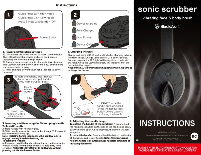 Page 1 de la notice Manuel utilisateur Black Wolf Sonic Scrubber