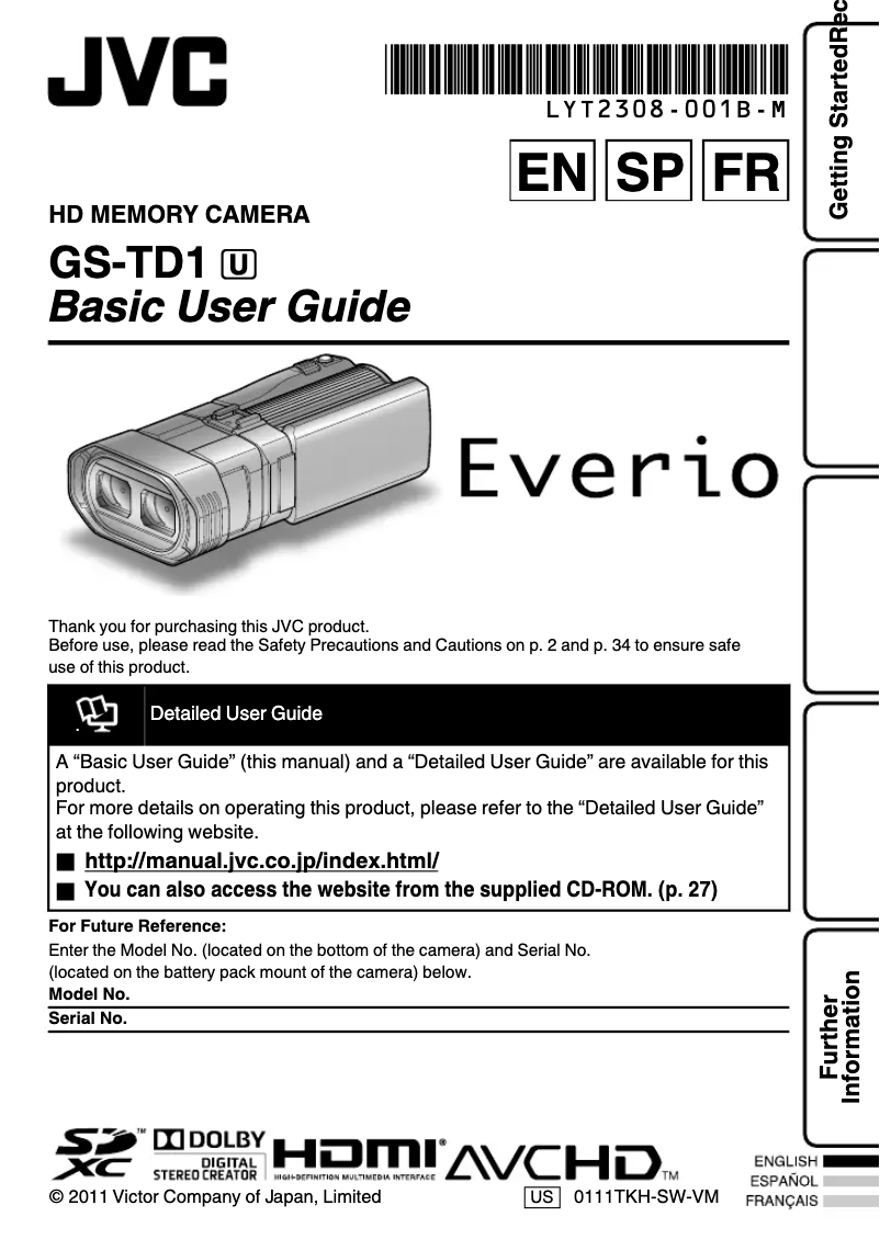 Page n°1 - Manuel utilisateur JVC GS-TD1