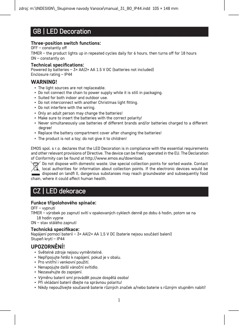 Page n°1 - Manuel utilisateur Emos DCZC01