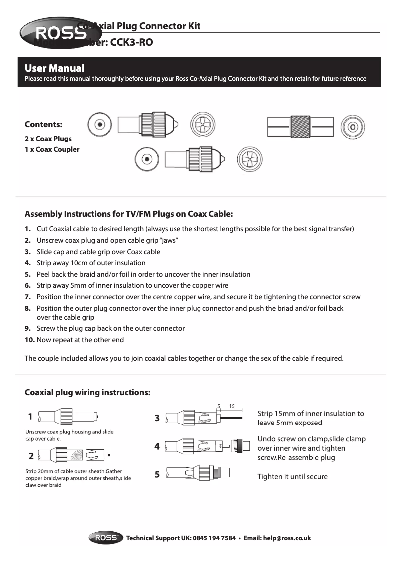 Page n°1 - Manuel utilisateur Ross CCK3-RO