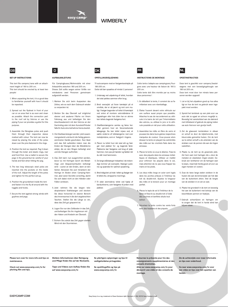 Page 1 de la notice Manuel utilisateur Easy Camp Wimberly