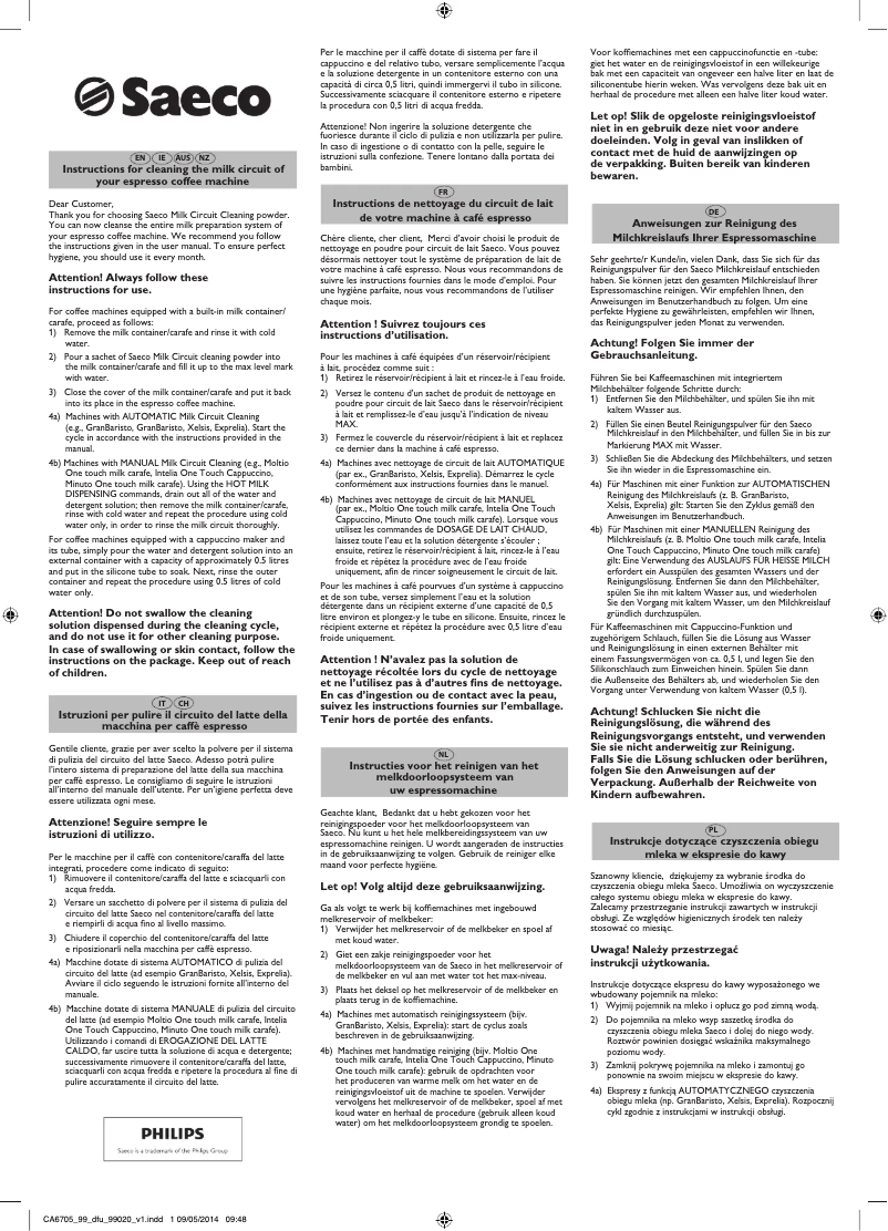 Image de la première page du manuel de l'appareil Saeco CA6705