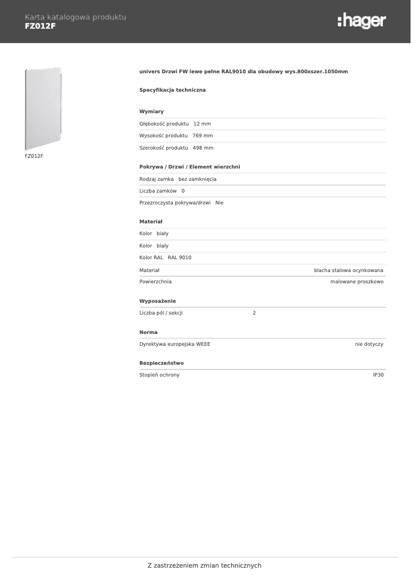 Page n°1 - Manuel utilisateur Hager FZ012F