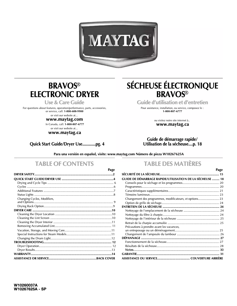 Page n°1 - Manuel utilisateur Maytag Bravos YMEDB850WL