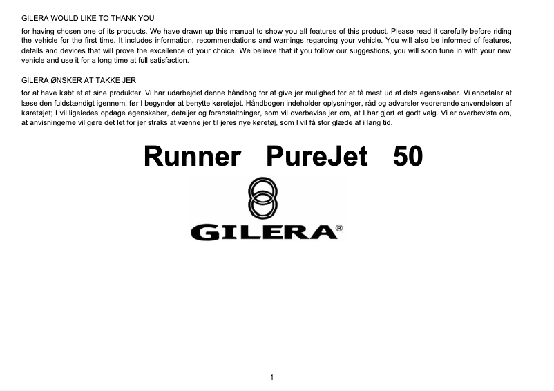 Page n°1 - Manuel utilisateur Gilera PureJet 50 (2003)