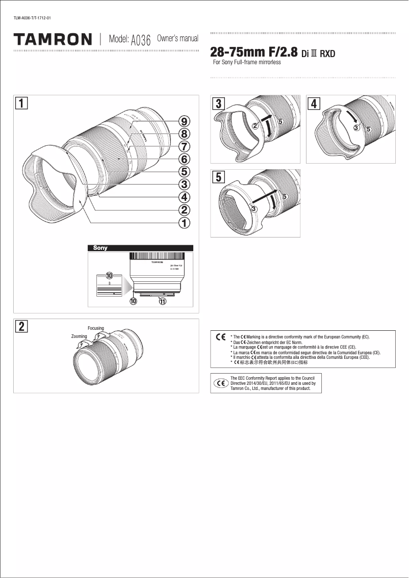 Page n°1 - Manuel utilisateur Tamron 28-75mm f/2.8 Di III RXD Sony FE