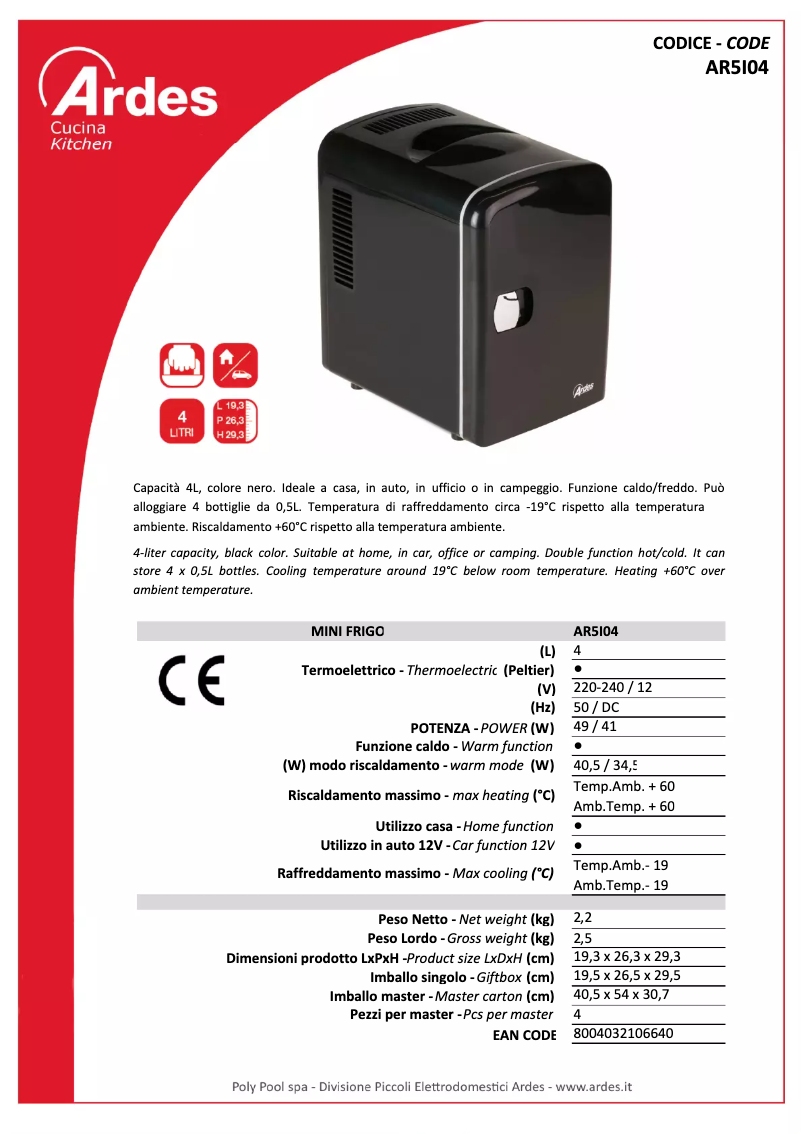 Página 1 del manual Ficha técnica Ardes AR5I04