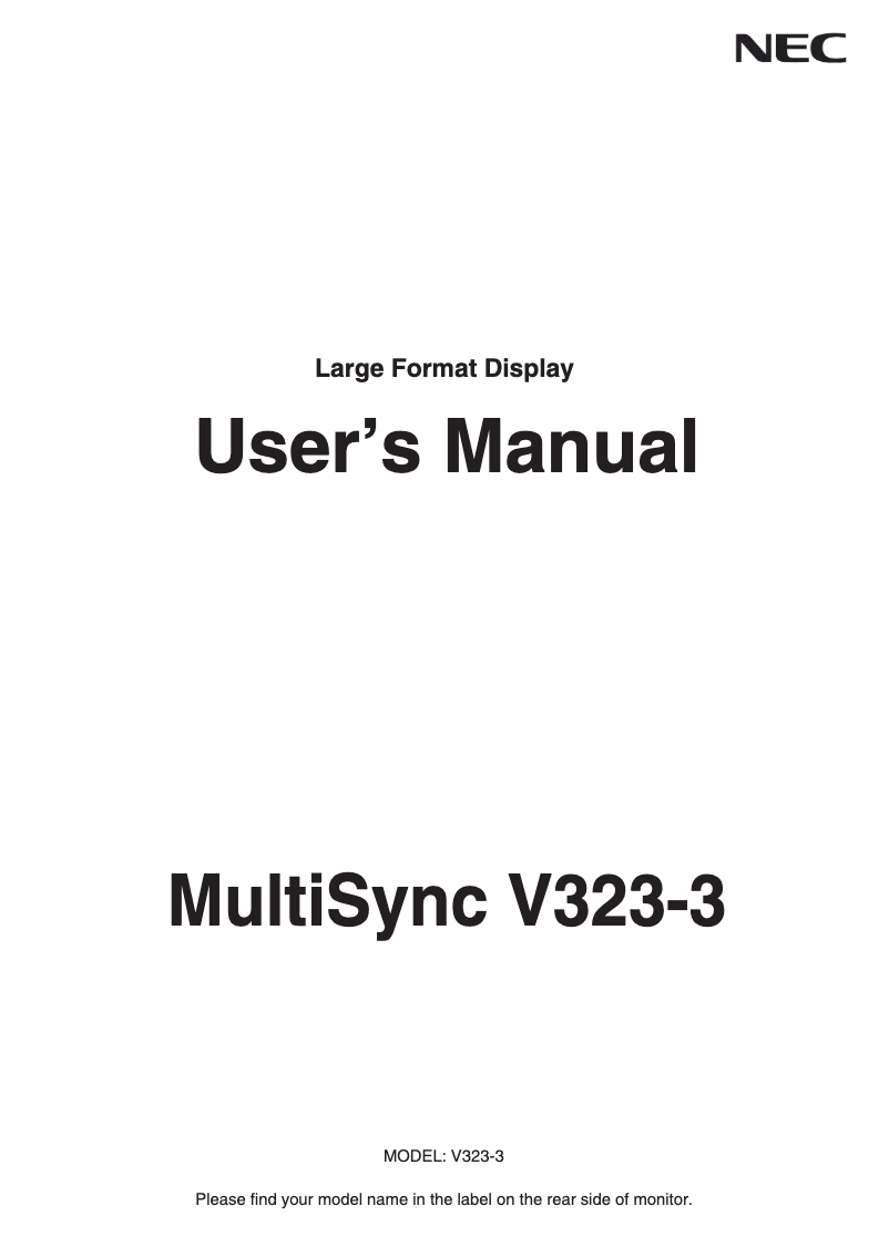 Image de la première page du manuel de l'appareil MultiSync V323-3