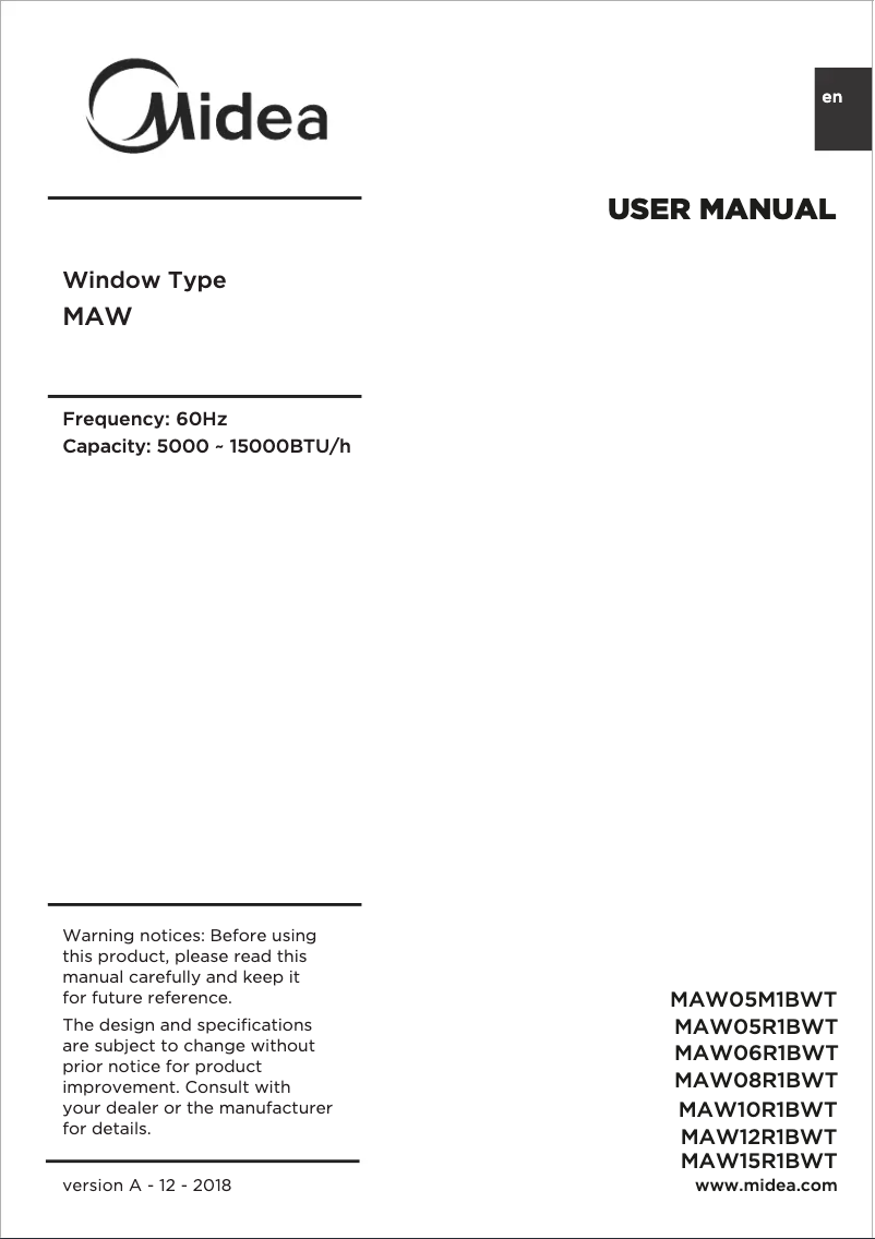 Imagen de la primera página del manual del dispositivo ‎MAW05M1BWT