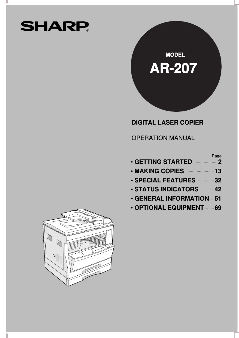 Page 1 de la notice Manuel utilisateur Sharp AR-207