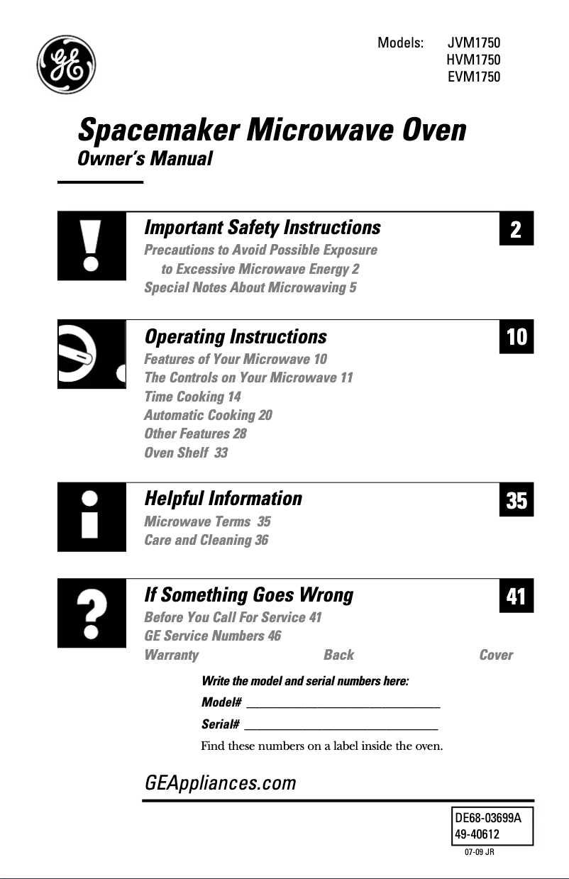 Image de la première page du manuel de l'appareil Spacemaker JVM1750DPBB