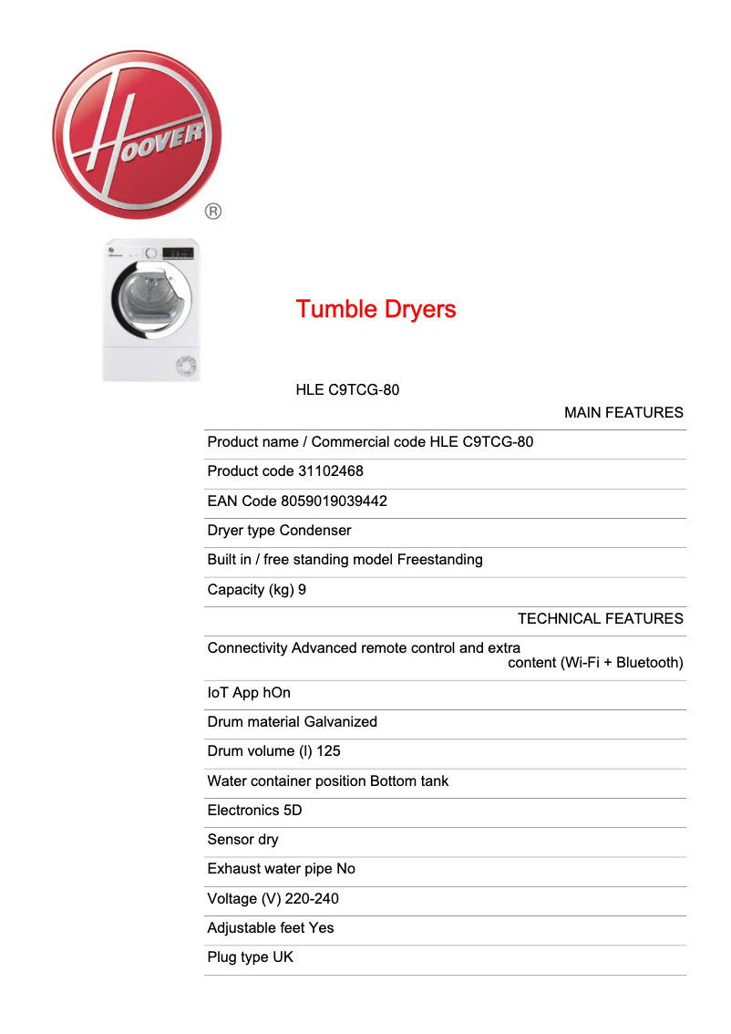Image de la première page du manuel de l'appareil HLE C9TCG-80