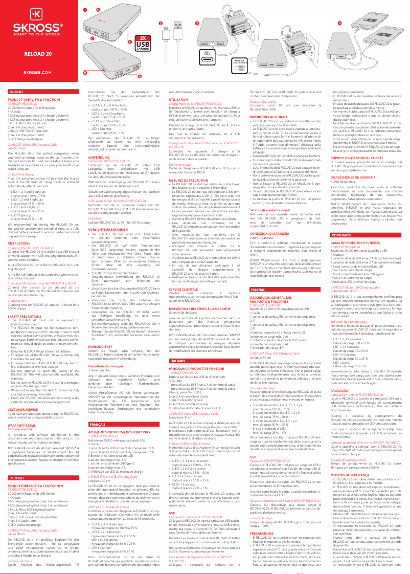 Page 1 de la notice Manuel utilisateur Skross Reload 20