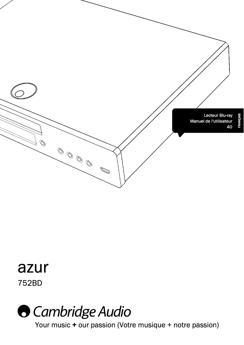 Page 1 de la notice Manuel utilisateur Cambridge Azur 752BD
