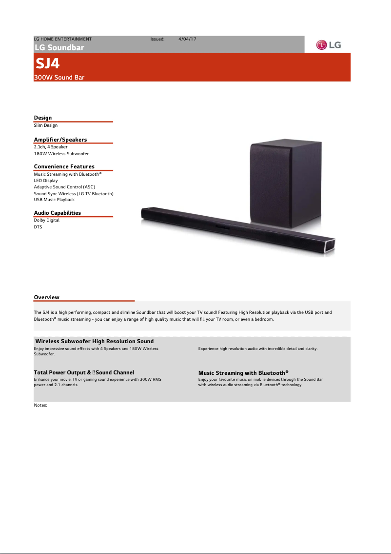 Page n°1 - Fiche technique LG SJ3