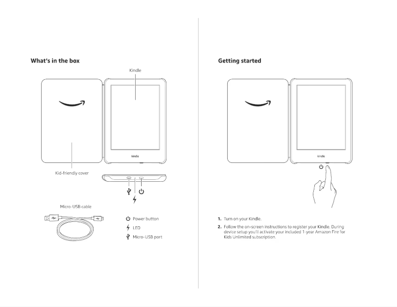 Image de la première page du manuel de l'appareil Kindle Kids Edition