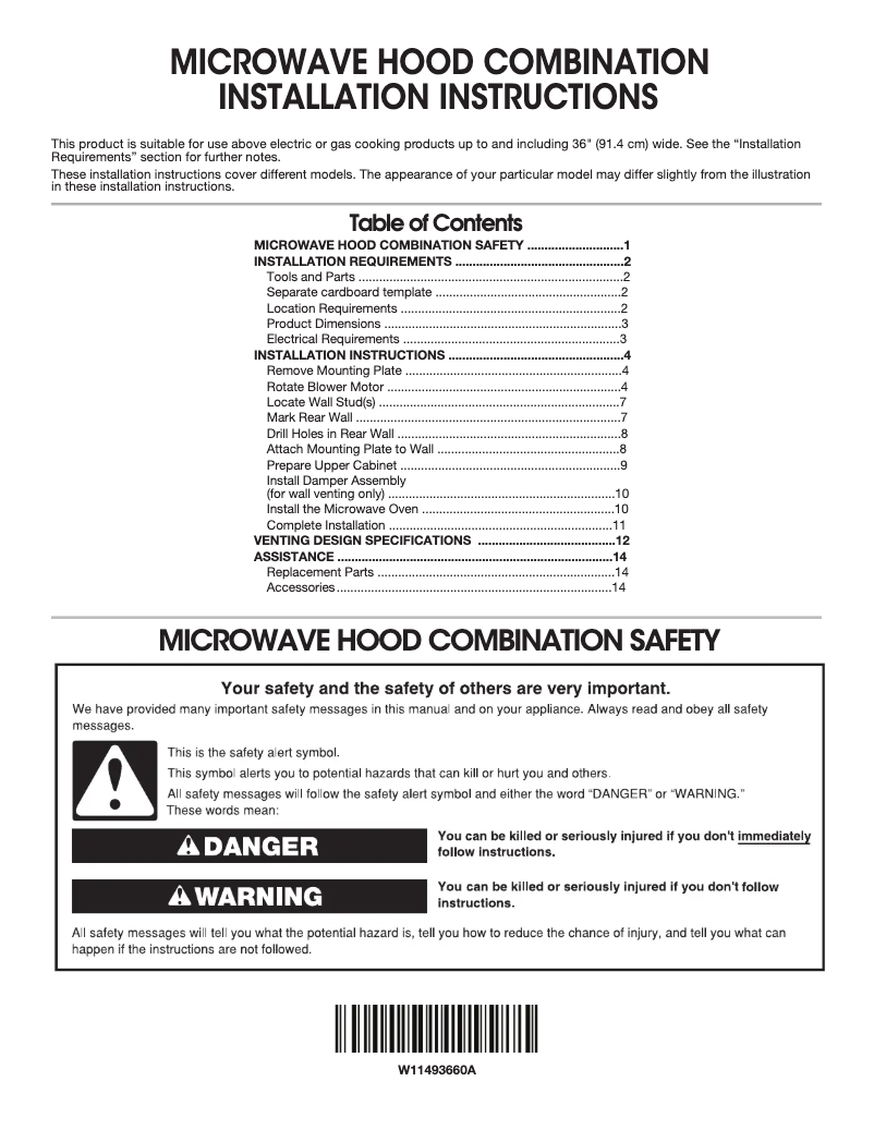 Page n°1 - Guide d'installation JennAir JMV8208CB
