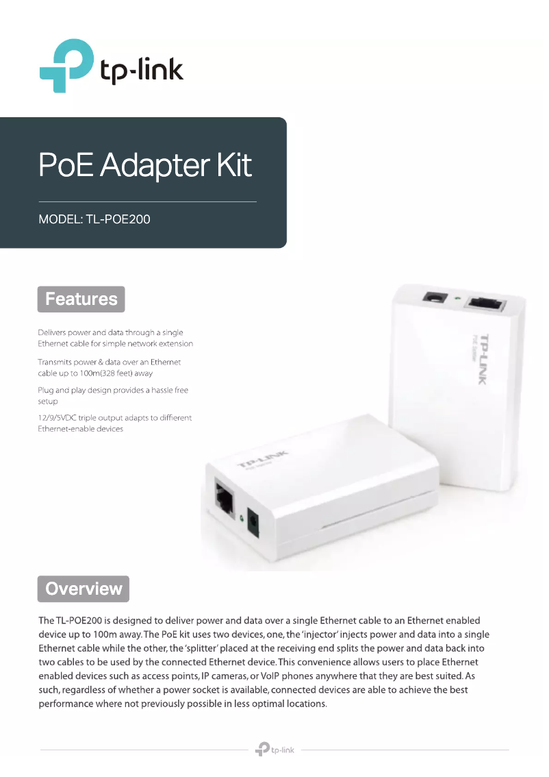 Page 1 de la notice Fiche technique TP-Link TL-POE200