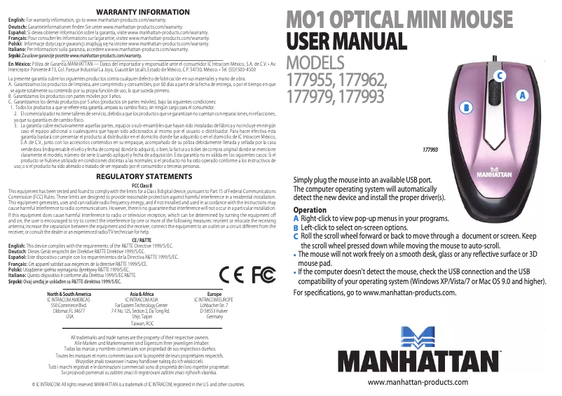 Page 1 de la notice Manuel utilisateur Manhattan MO1 177979
