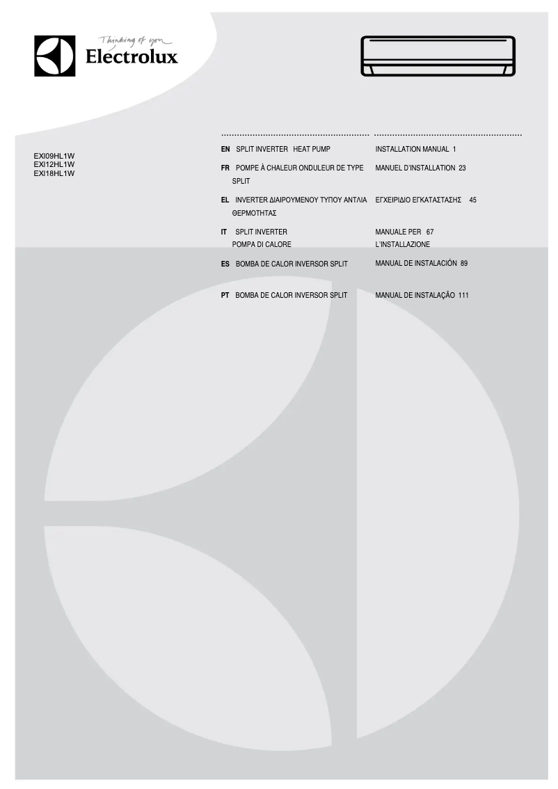 Page 1 de la notice Manuel utilisateur Electrolux EXI18HL1WI