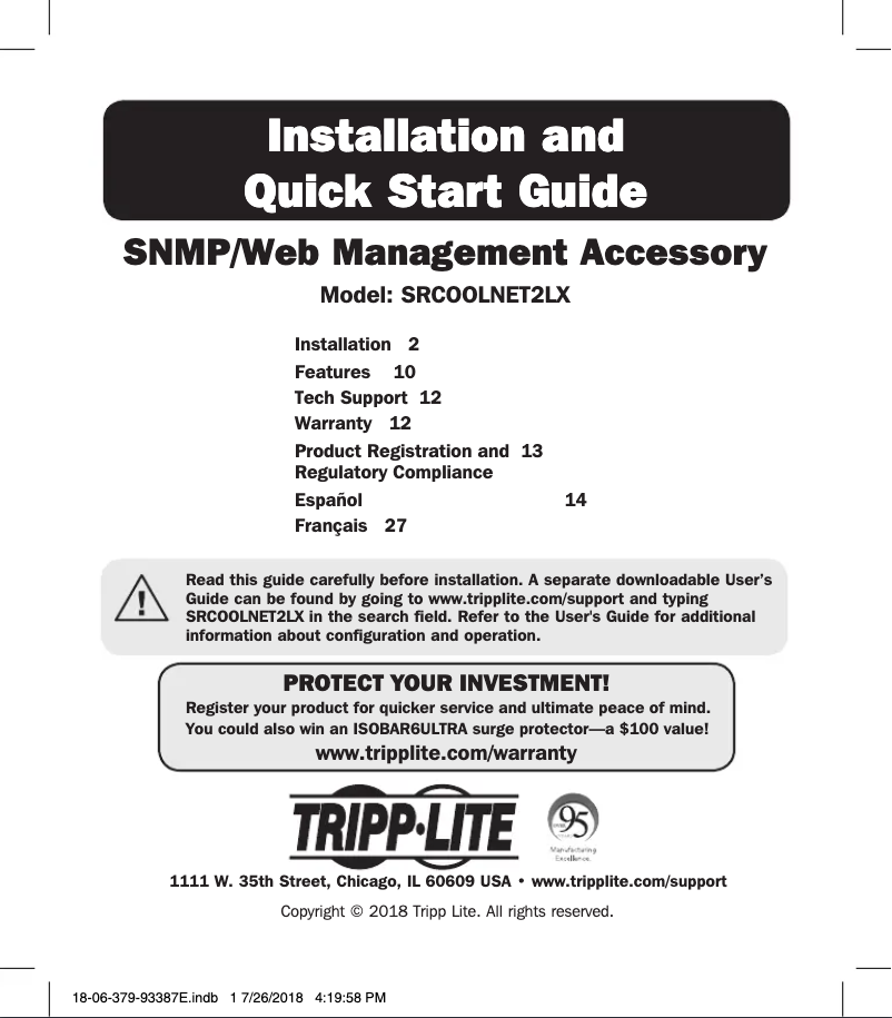Página 1 del manual Manual de usuario Tripp Lite SRCOOLNET2LX