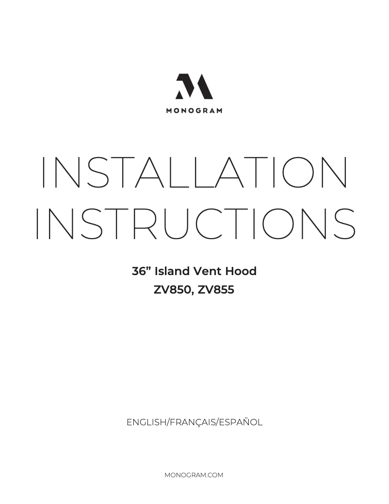 Page 1 de la notice Guide d'installation Monogram ZV850SPSS