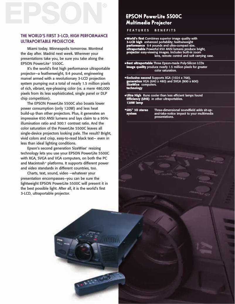 Página 1 del manual Folleto Epson PowerLite 5500c