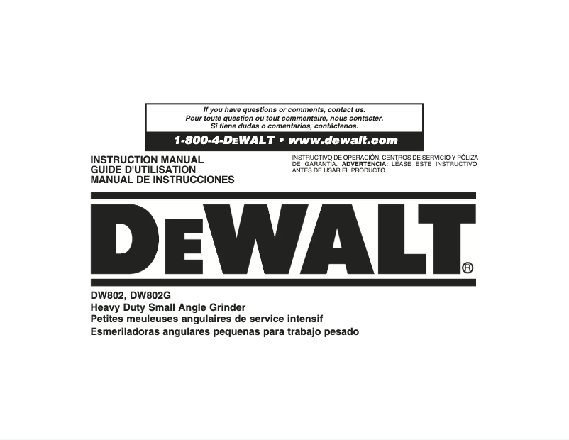Page 1 de la notice Manuel utilisateur DeWalt DW802