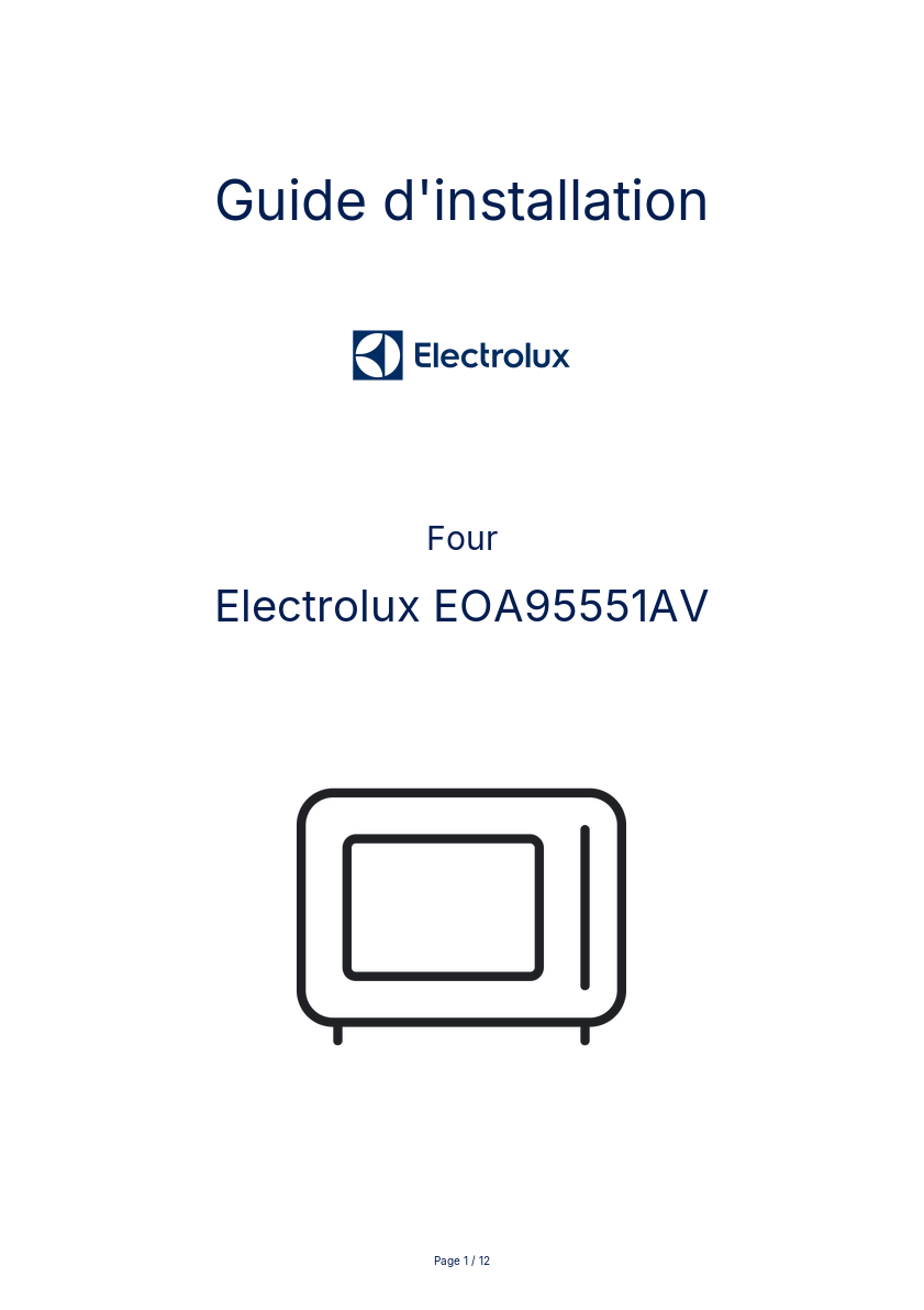 Page n°1 - Guide d'installation Electrolux EOA95551AV