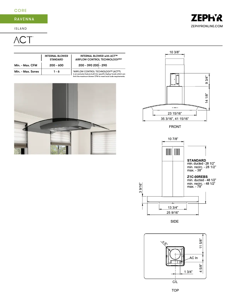 Page 1 de la notice Fiche technique Zephyr ZRE-E42BBSGG