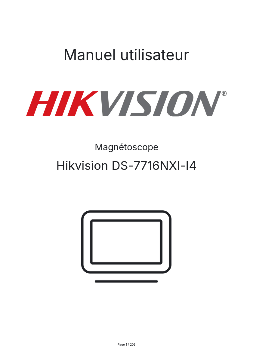 Page n°1 - Manuel utilisateur Hikvision DS-7716NXI-I4
