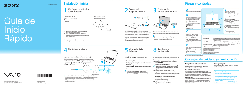 Page n°1 - Guide d'installation Sony Vaio SVS1511JFXB