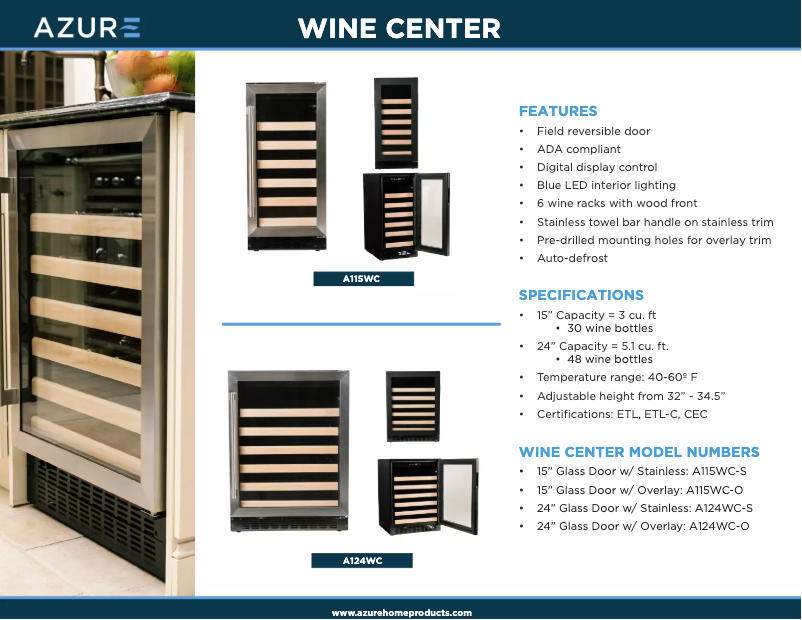 Page 1 de la notice Fiche technique Azure A115WC-S