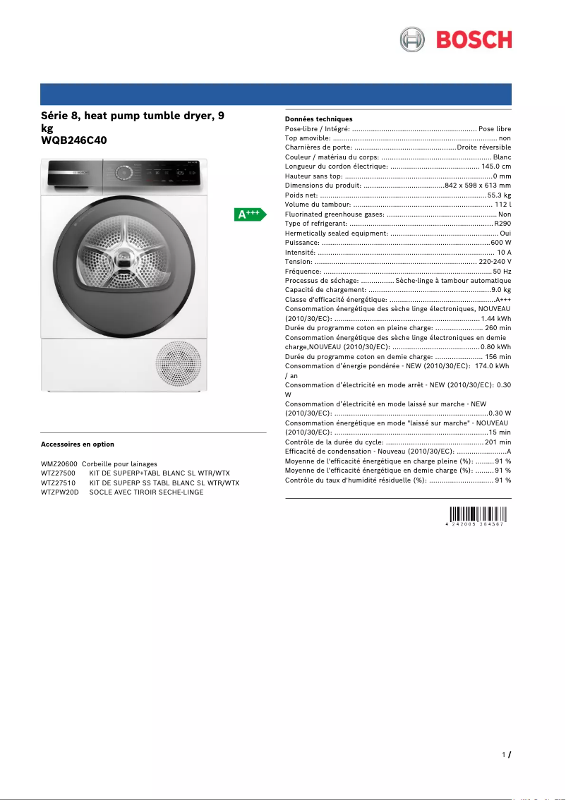 Image de la première page du manuel de l'appareil WQB246C40