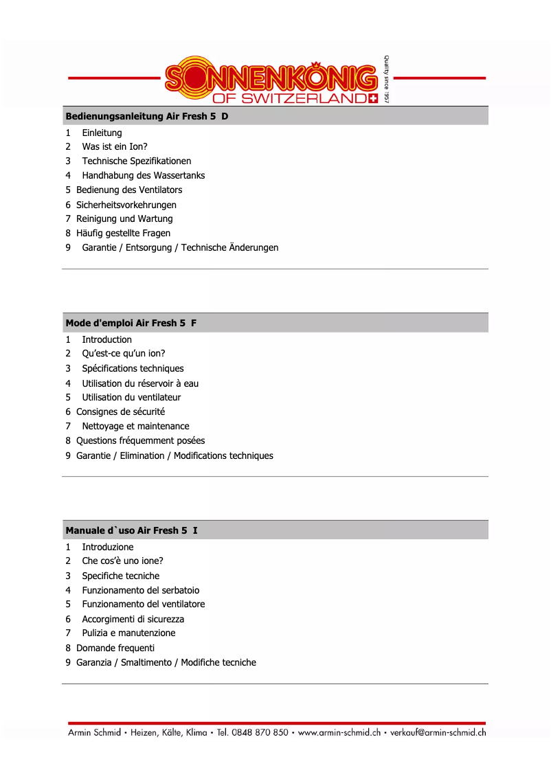 Image de la première page du manuel de l'appareil Atlantik