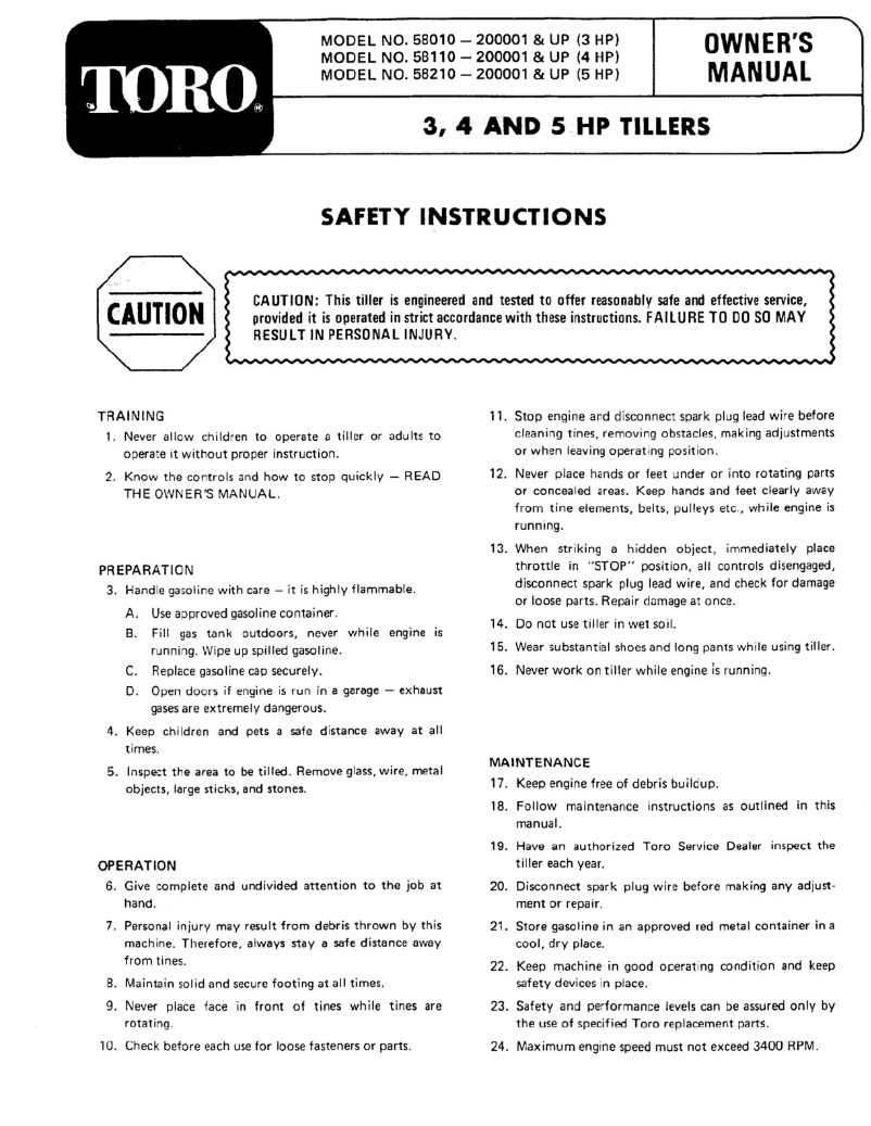 Page 1 de la notice Manuel utilisateur Toro 58010