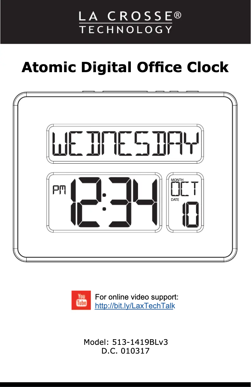 Page 1 de la notice Manuel utilisateur La Crosse Technology 513-1419BLV4