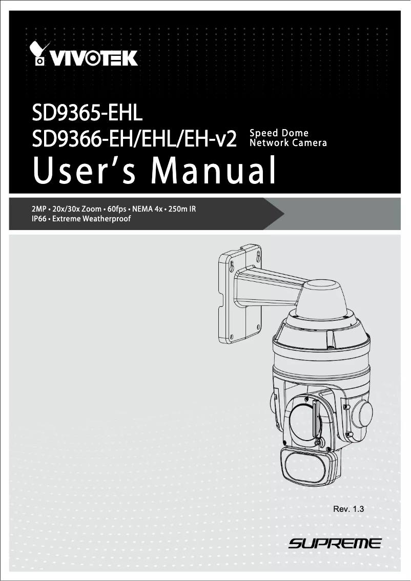 Image de la première page du manuel de l'appareil Speed Dome SD9366-EH-v2
