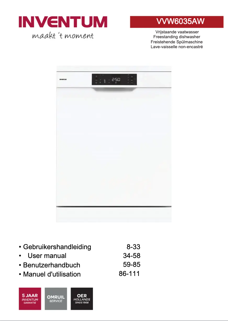 Page 1 de la notice Manuel utilisateur Inventum VVW6035AW