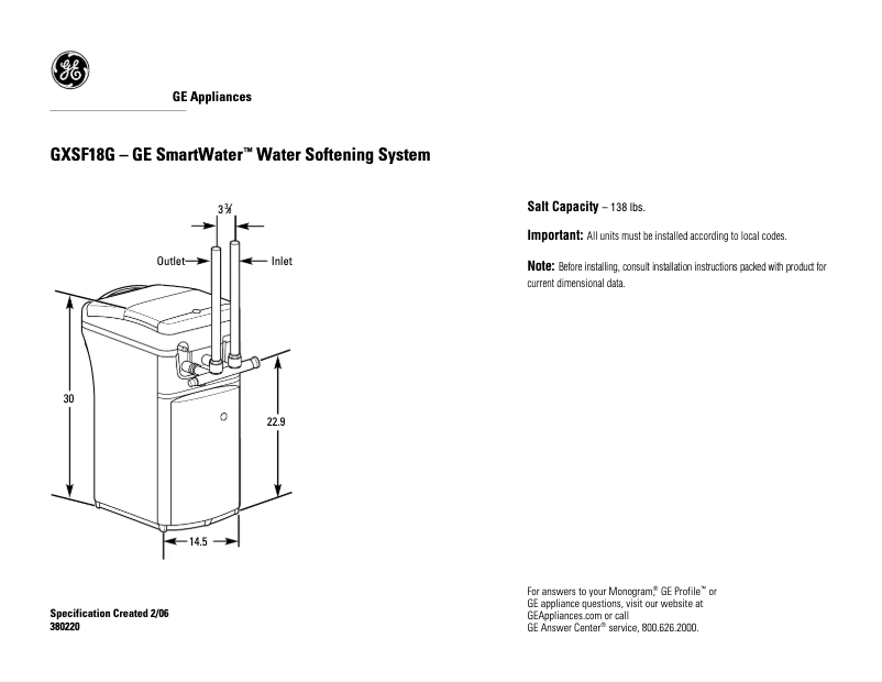 Image de la première page du manuel de l'appareil GXSF18G