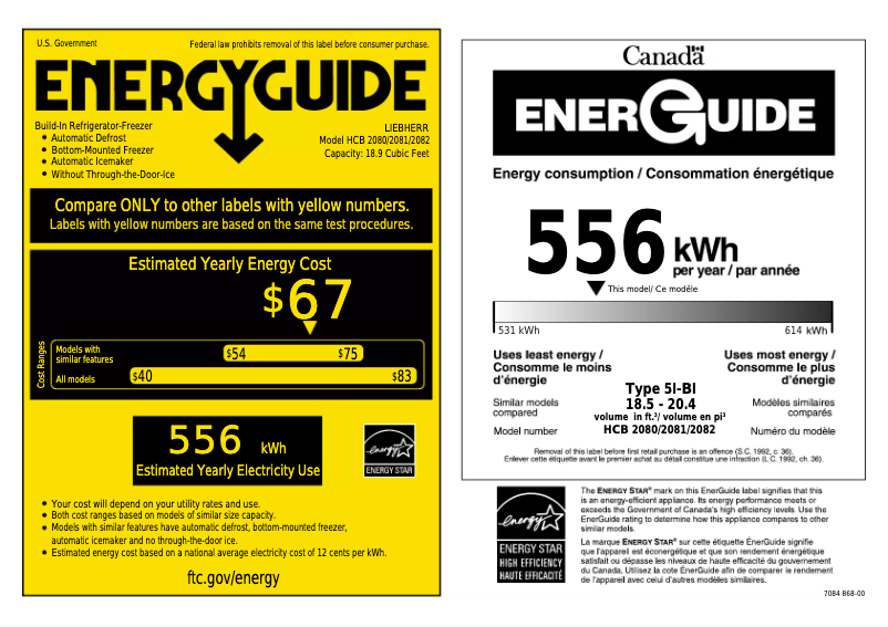 Page 1 de la notice Label énergétique Liebherr HCB 2082
