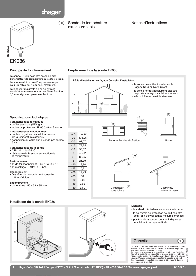 Page 1 de la notice Manuel utilisateur Hager EK086