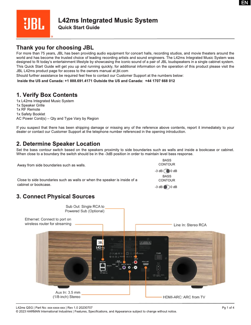 Page 1 de la notice Manuel utilisateur JBL L42ms