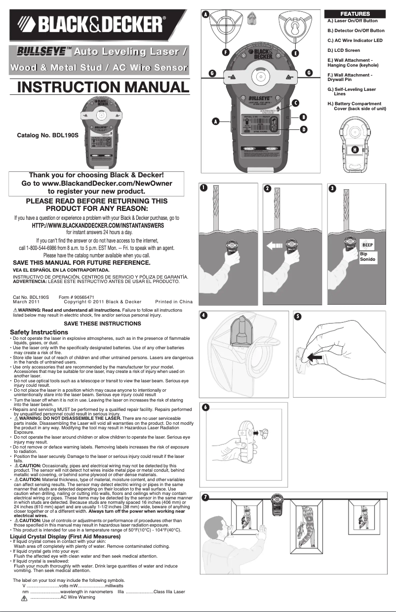 Page n°1 - Manuel utilisateur Black & Decker Bullseye BDL190S