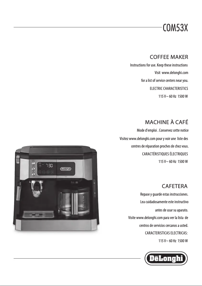 Page n°1 - Manuel utilisateur DeLonghi COM532M